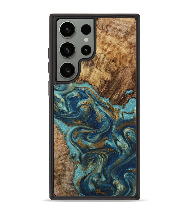 Galaxy S23 Ultra Wood Phone Case - Perla (Teal & Gold, 801460)