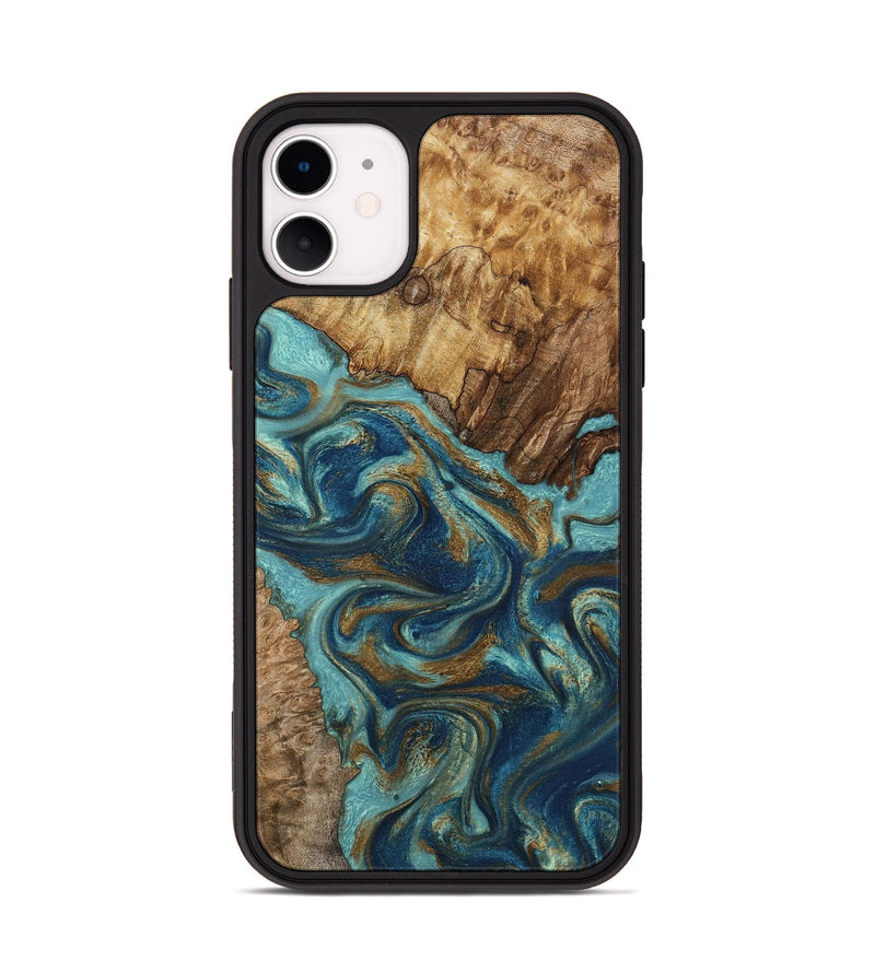 iPhone 11 Wood Phone Case - Perla (Teal & Gold, 801460)
