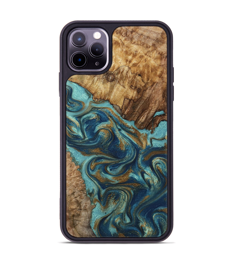 iPhone 11 Pro Max Wood Phone Case - Perla (Teal & Gold, 801460)