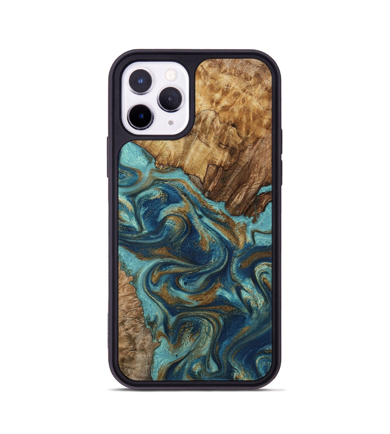 iPhone 11 Pro Wood Phone Case - Perla (Teal & Gold, 801460)