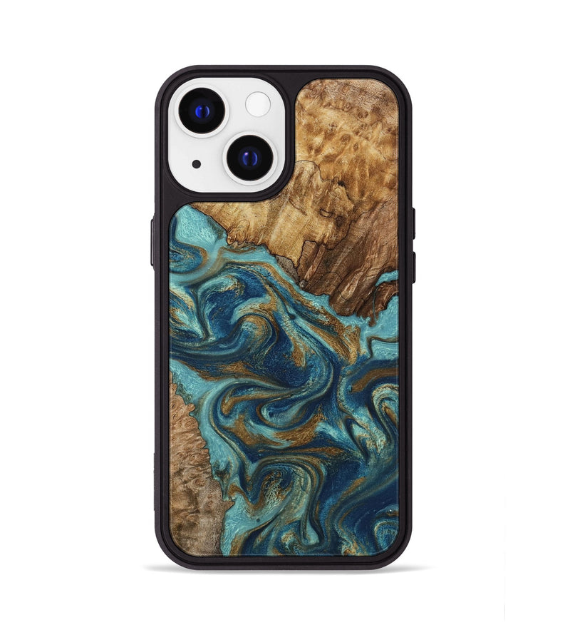 iPhone 13 Wood Phone Case - Perla (Teal & Gold, 801460)