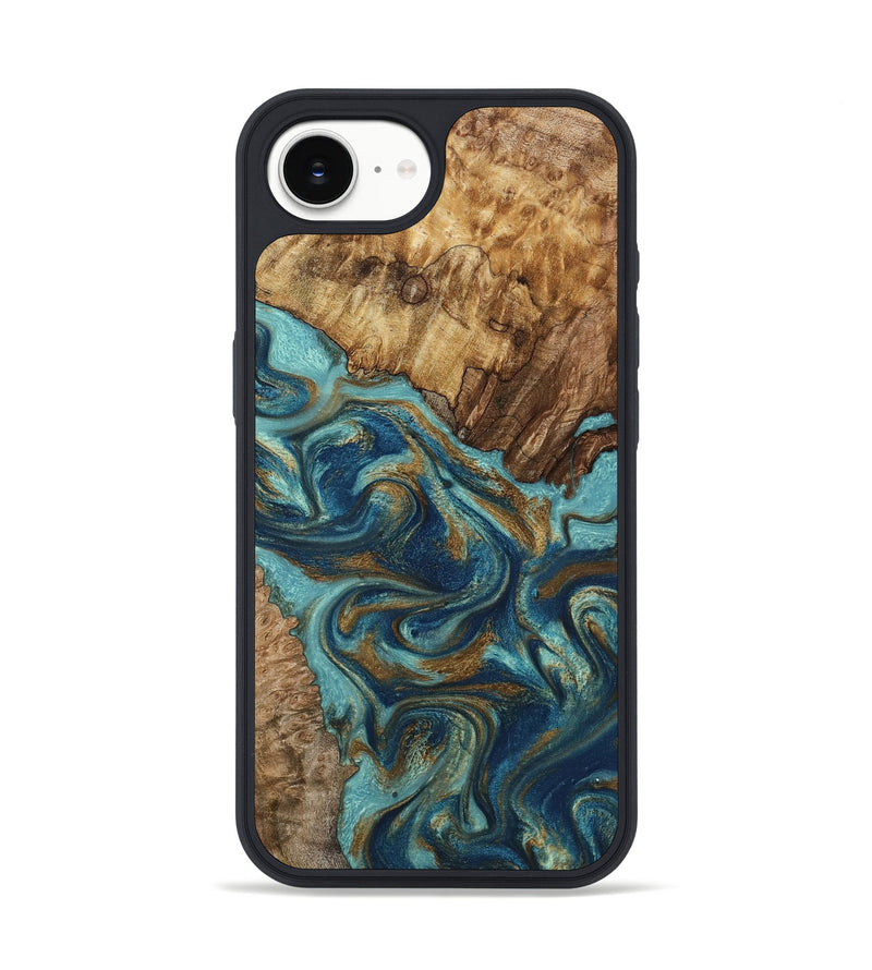 iPhone 16e Wood Phone Case - Perla (Teal & Gold, 801460)