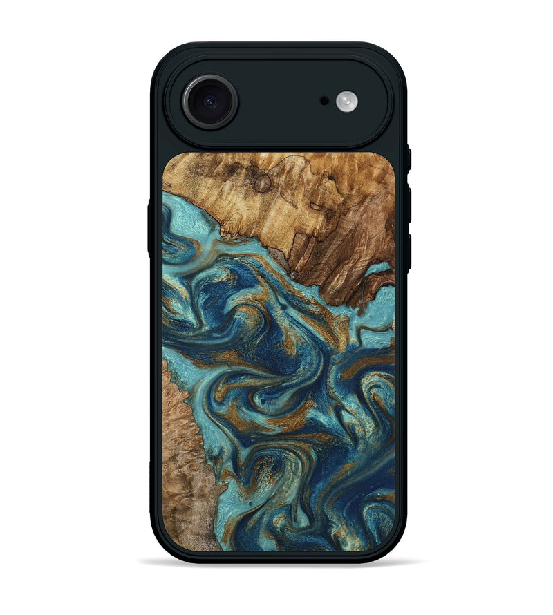 iPhone 17 Air Wood Phone Case - Perla (Teal & Gold, 801460)