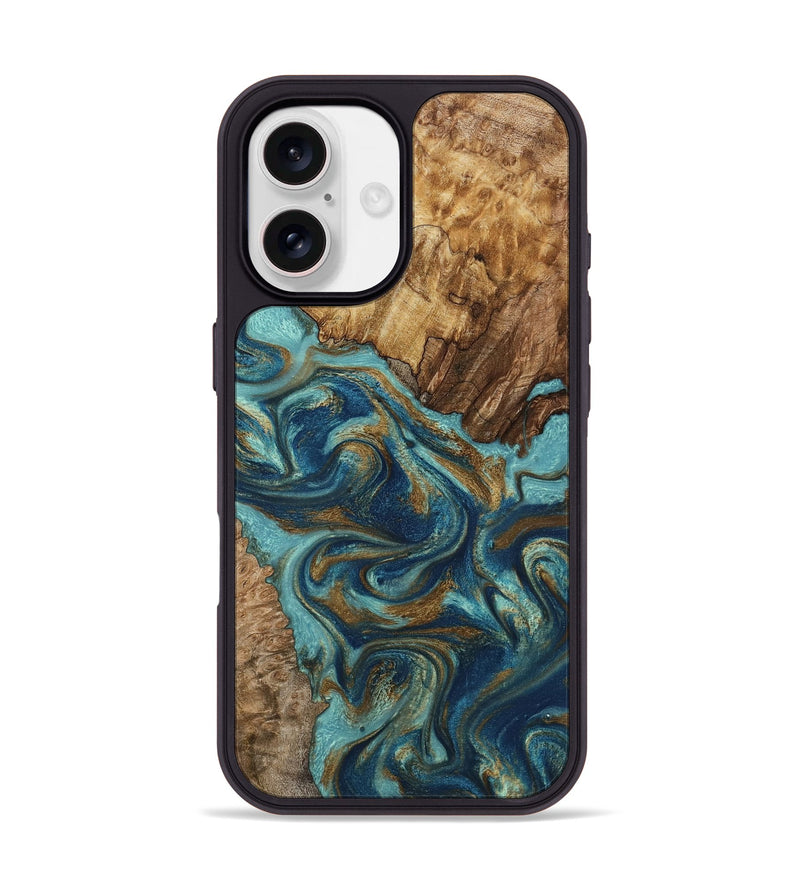 iPhone 17 Wood Phone Case - Perla (Teal & Gold, 801460)