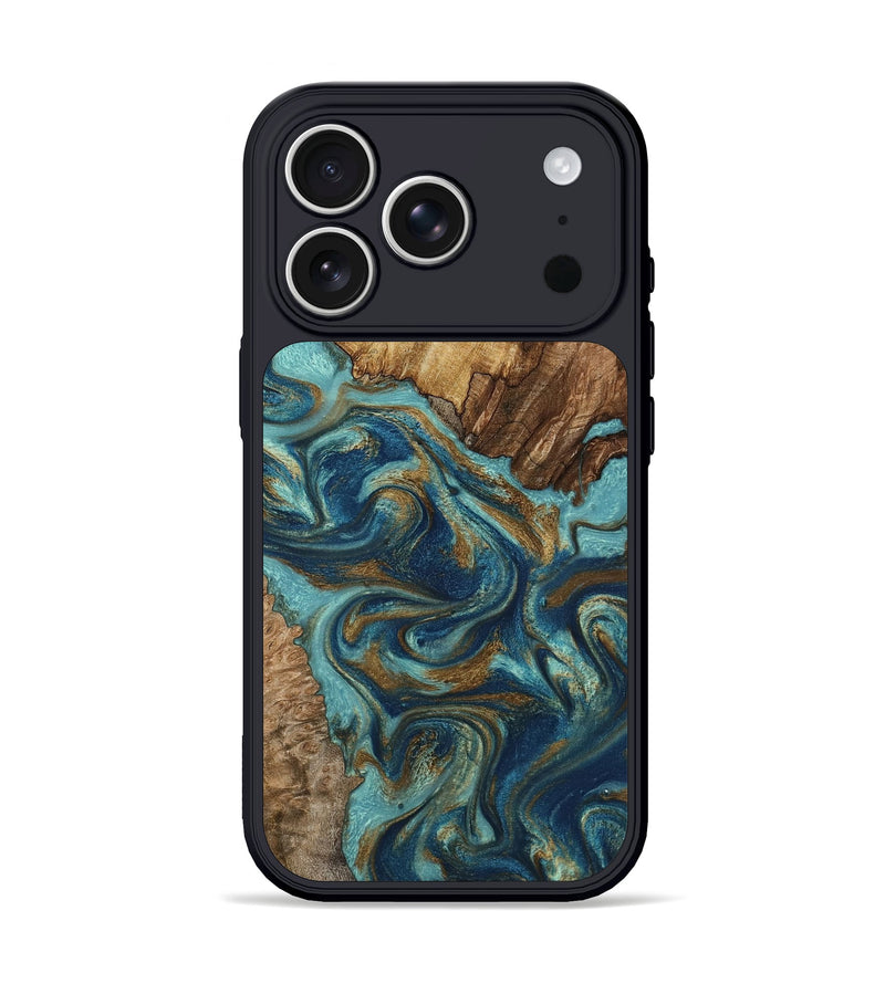iPhone 17 Pro Wood Phone Case - Perla (Teal & Gold, 801460)