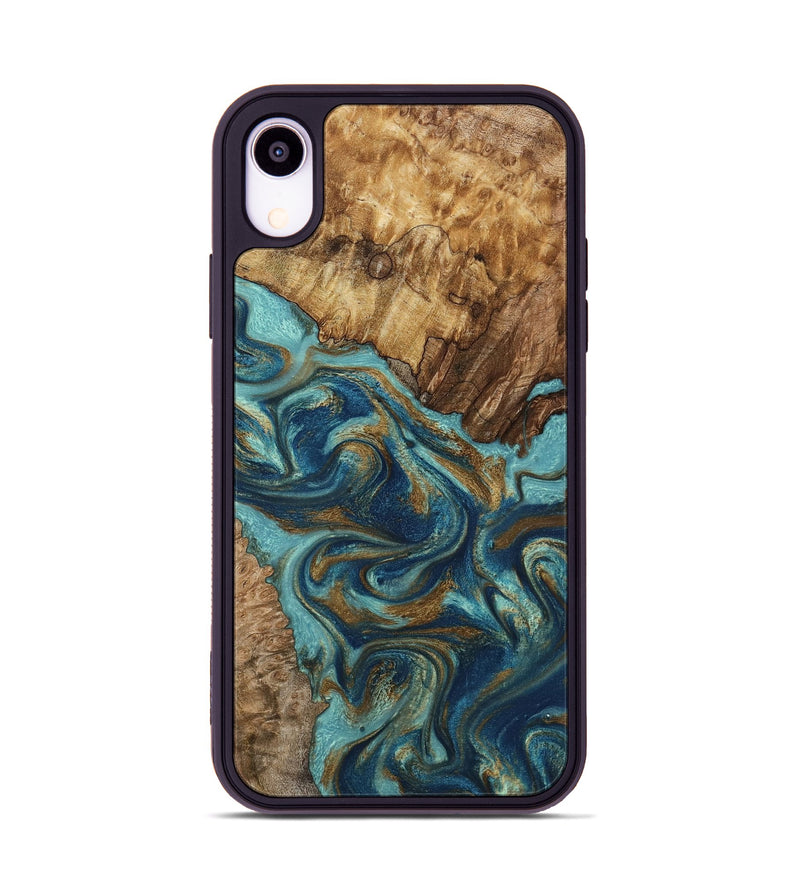 iPhone Xr Wood Phone Case - Perla (Teal & Gold, 801460)