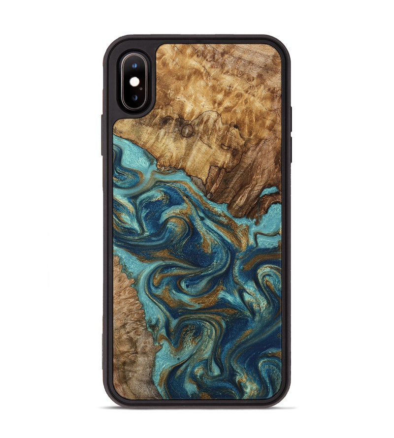 iPhone Xs Max Wood Phone Case - Perla (Teal & Gold, 801460)