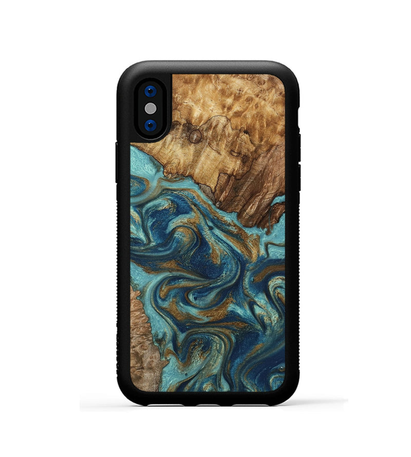 iPhone Xs Wood Phone Case - Perla (Teal & Gold, 801460)