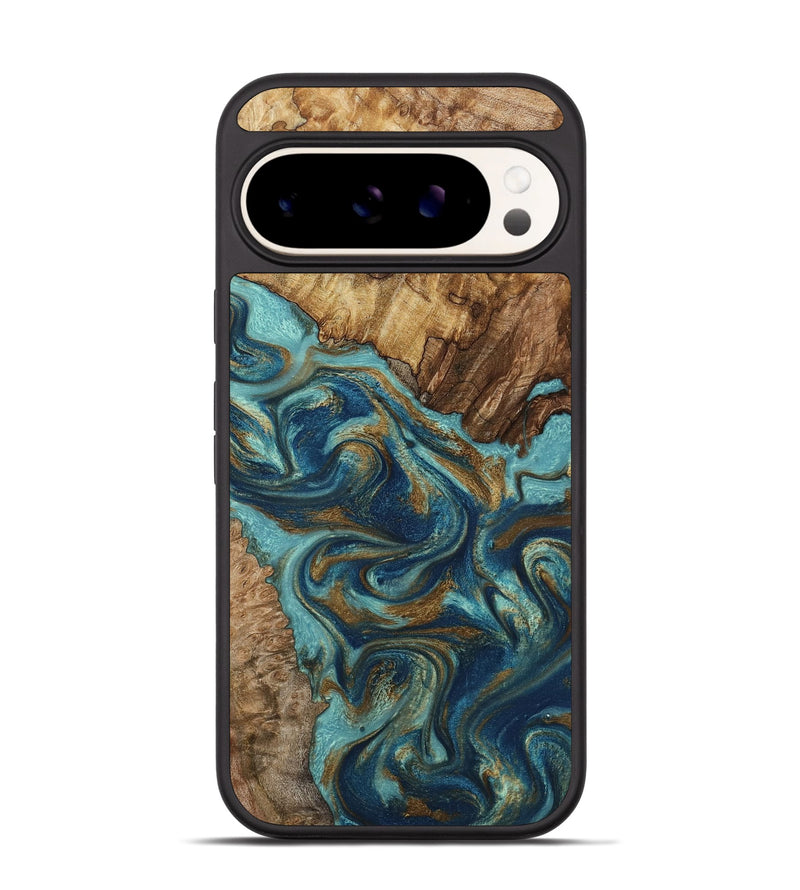 Pixel 9 Wood Phone Case - Perla (Teal & Gold, 801460)