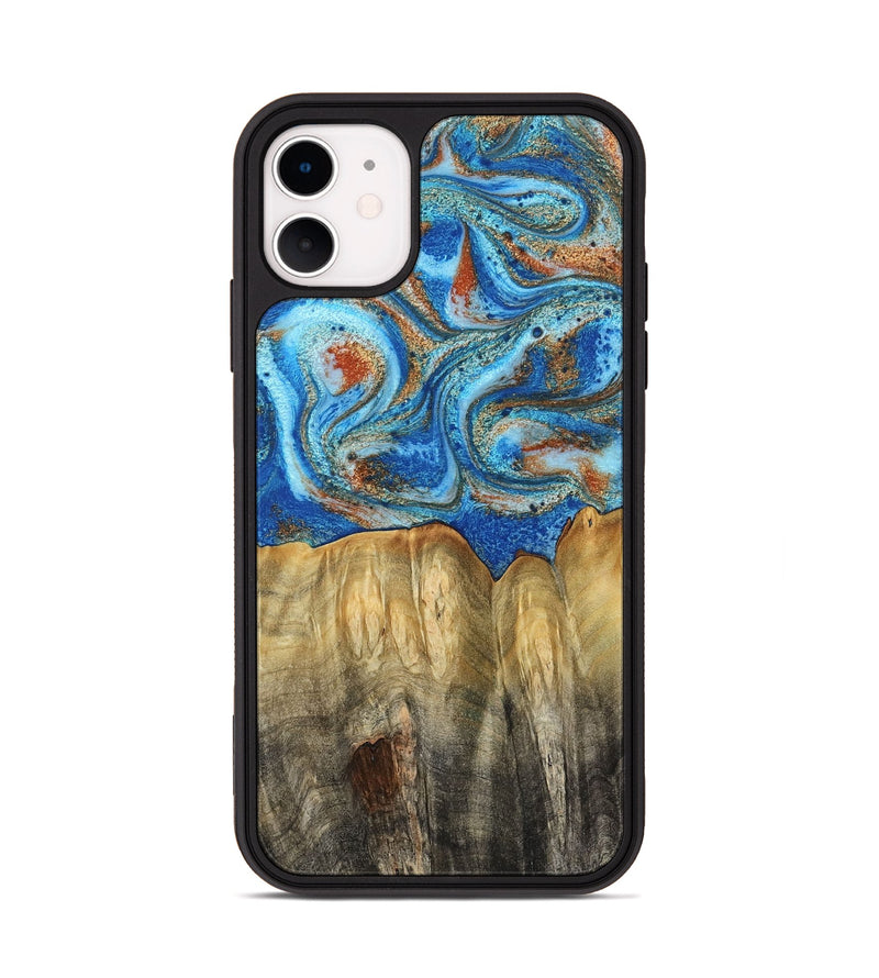 iPhone 11 Wood Phone Case - Layne (Teal & Gold, 801461)