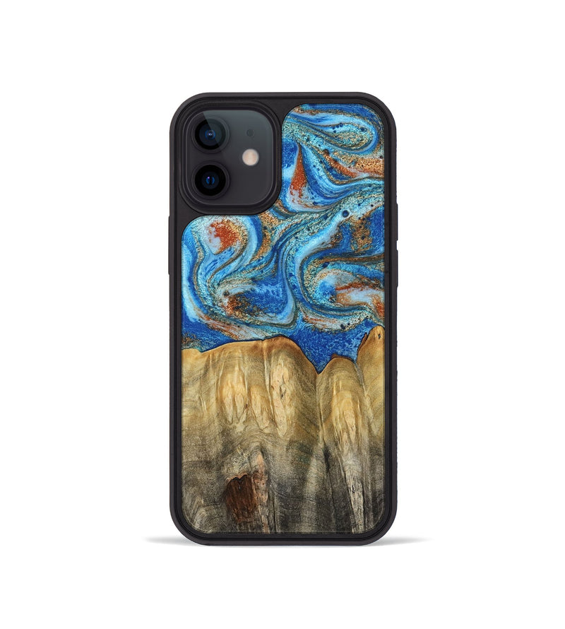iPhone 12 mini Wood Phone Case - Layne (Teal & Gold, 801461)