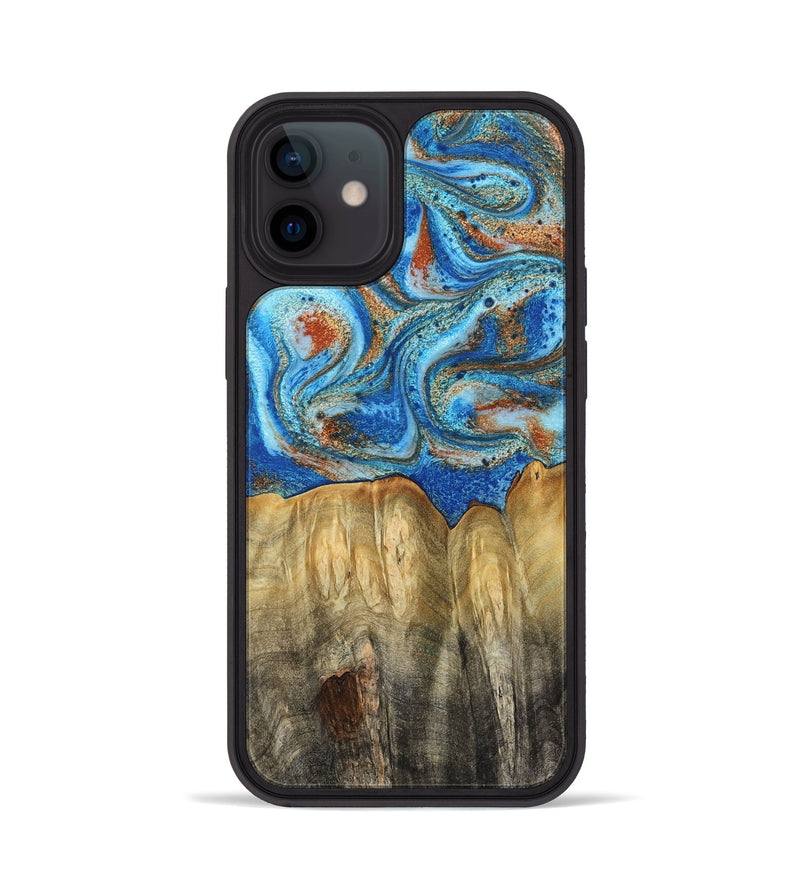 iPhone 12 Wood Phone Case - Layne (Teal & Gold, 801461)