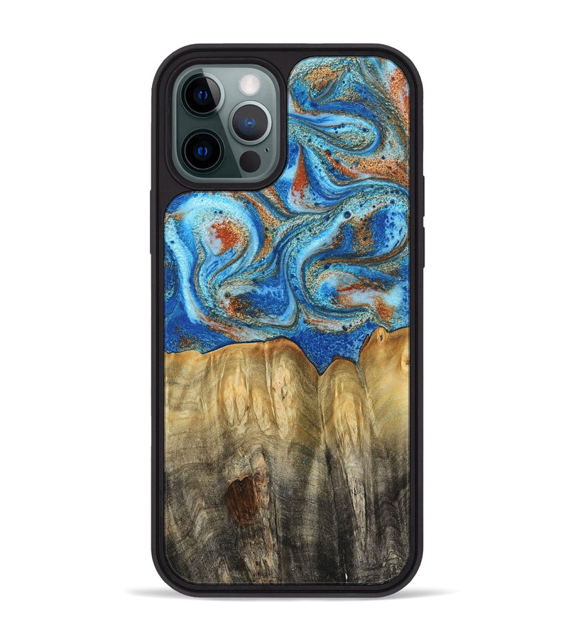 iPhone 12 Pro Max Wood Phone Case - Layne (Teal & Gold, 801461)