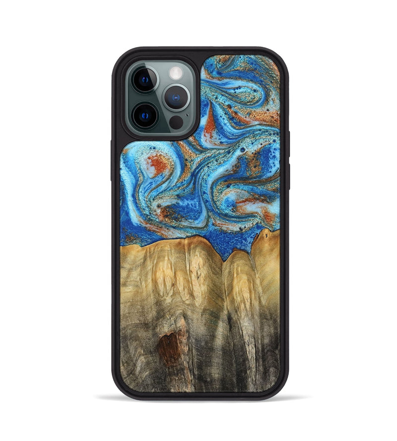iPhone 12 Pro Wood Phone Case - Layne (Teal & Gold, 801461)
