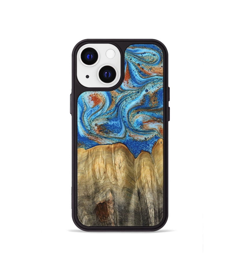 iPhone 13 mini Wood Phone Case - Layne (Teal & Gold, 801461)