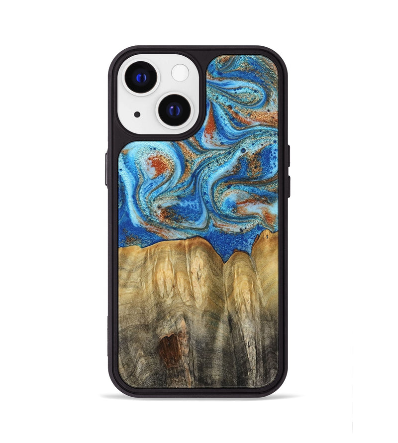 iPhone 13 Wood Phone Case - Layne (Teal & Gold, 801461)
