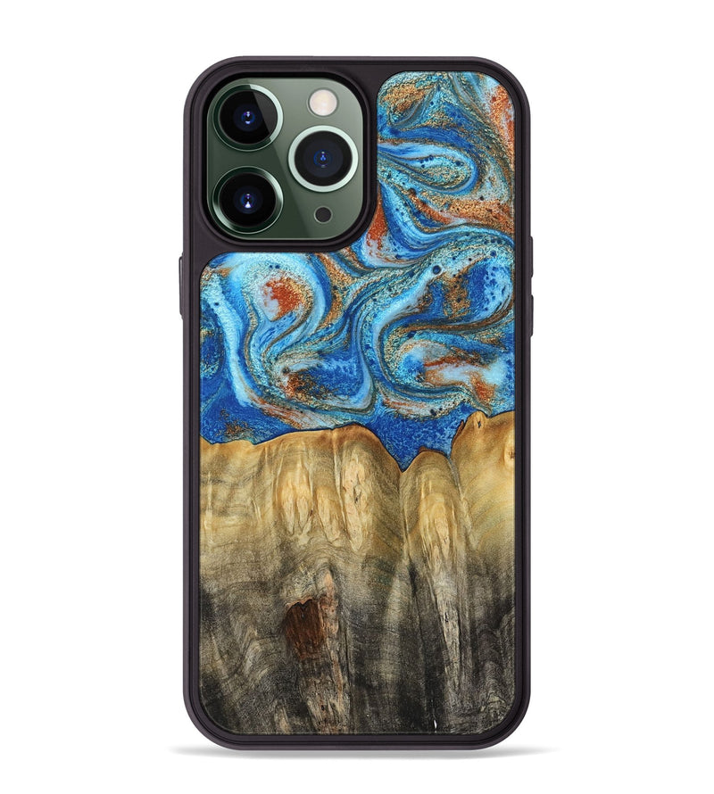 iPhone 13 Pro Max Wood Phone Case - Layne (Teal & Gold, 801461)