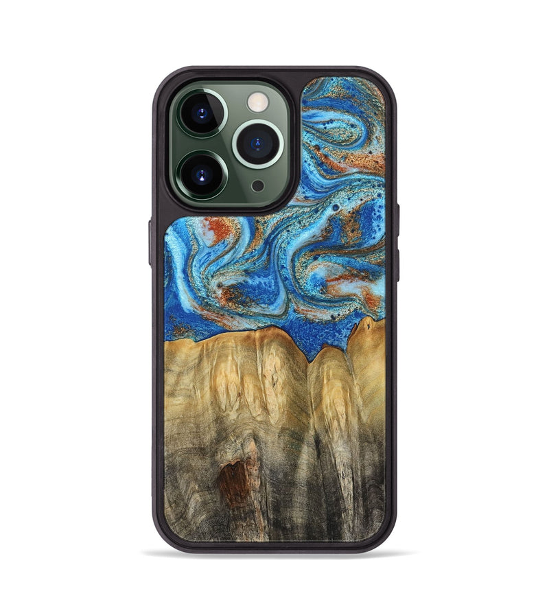 iPhone 13 Pro Wood Phone Case - Layne (Teal & Gold, 801461)