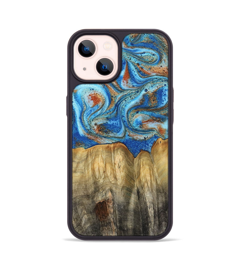 iPhone 14 Wood Phone Case - Layne (Teal & Gold, 801461)