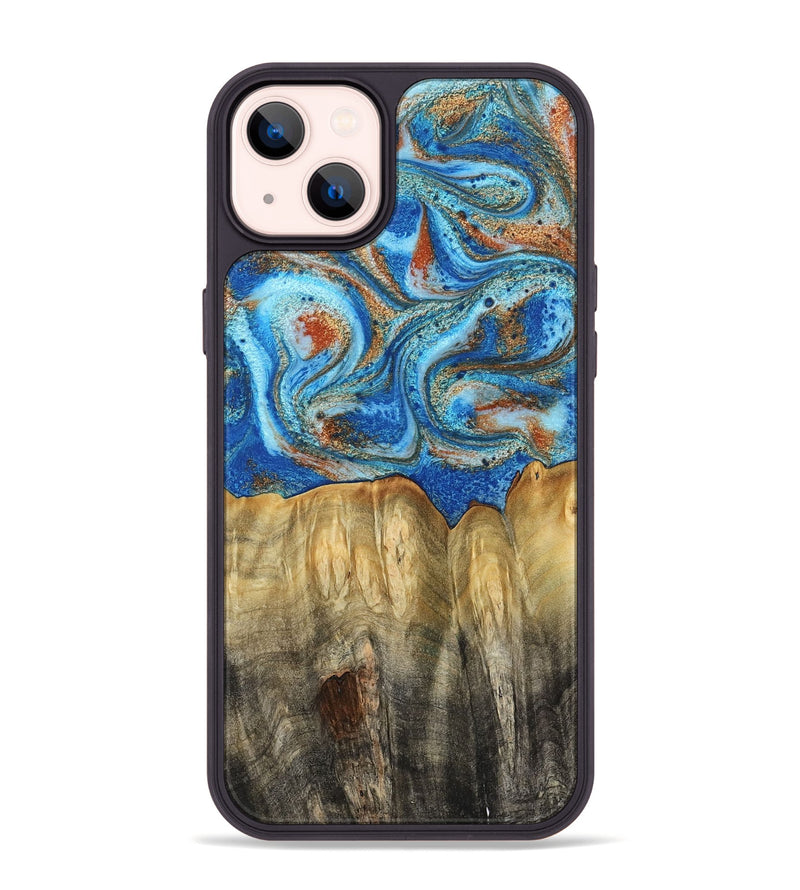 iPhone 14 Plus Wood Phone Case - Layne (Teal & Gold, 801461)