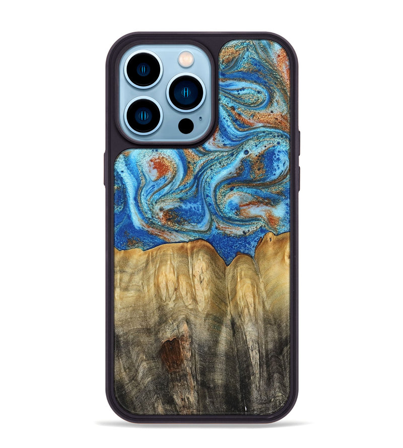 iPhone 14 Pro Max Wood Phone Case - Layne (Teal & Gold, 801461)