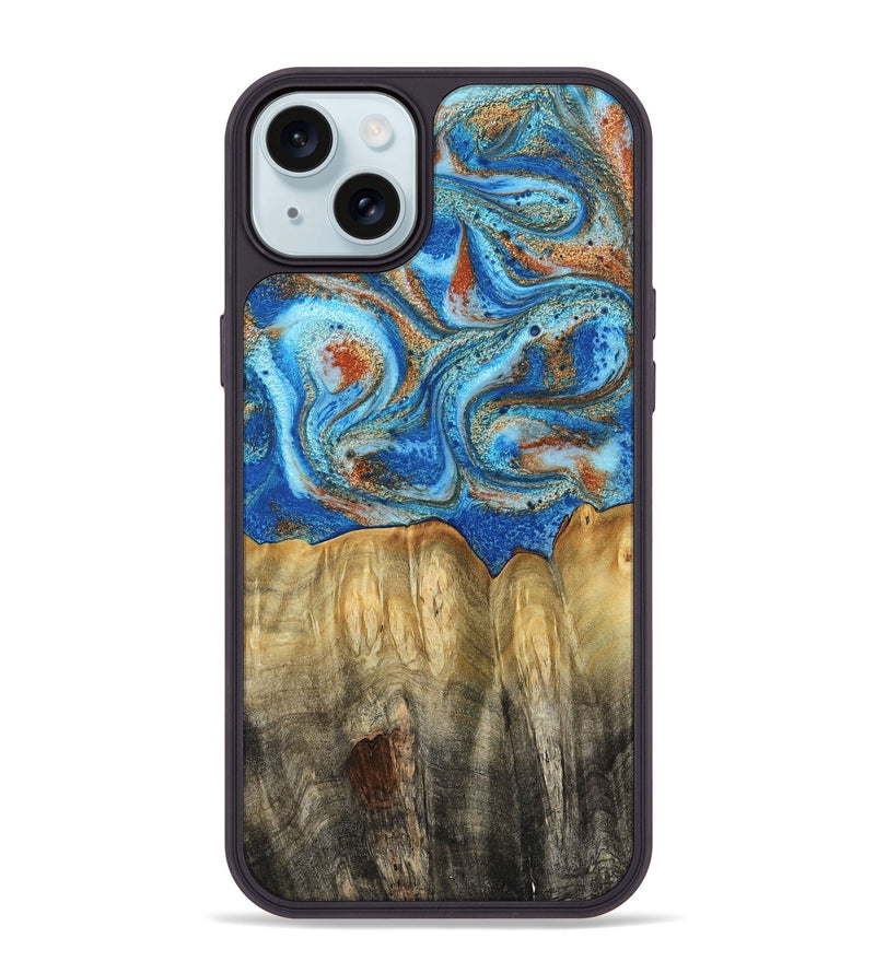 iPhone 15 Plus Wood Phone Case - Layne (Teal & Gold, 801461)