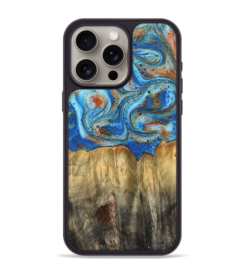 iPhone 15 Pro Max Wood Phone Case - Layne (Teal & Gold, 801461)