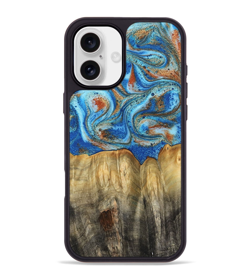 iPhone 16 Plus Wood Phone Case - Layne (Teal & Gold, 801461)
