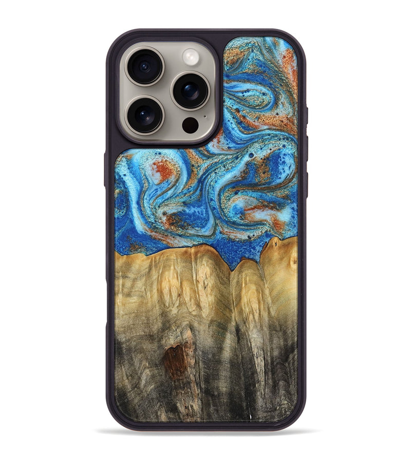 iPhone 16 Pro Max Wood Phone Case - Layne (Teal & Gold, 801461)