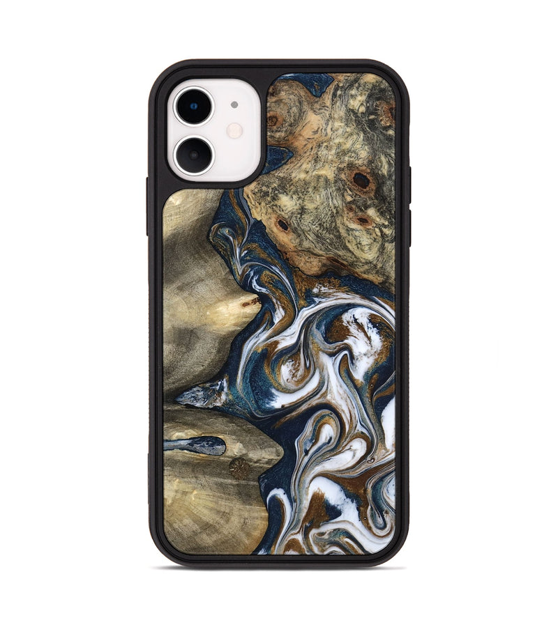 iPhone 11 Wood Phone Case - Petra (Teal & Gold, 801462)