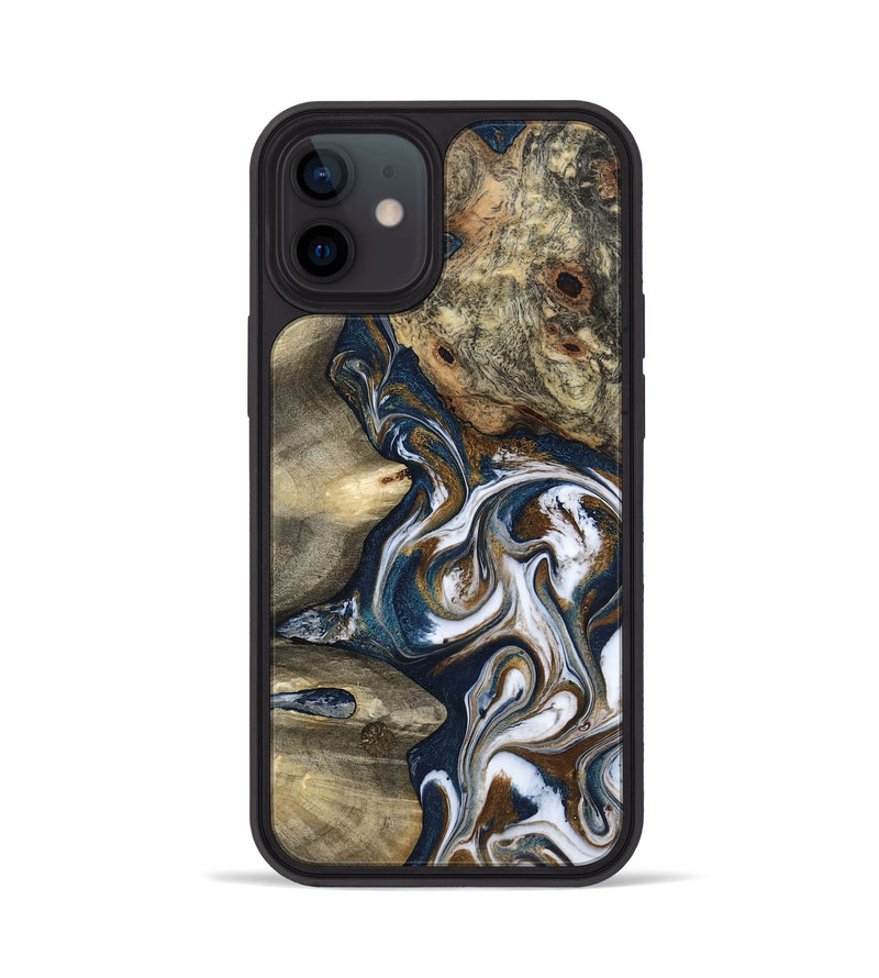 iPhone 12 Wood Phone Case - Petra (Teal & Gold, 801462)