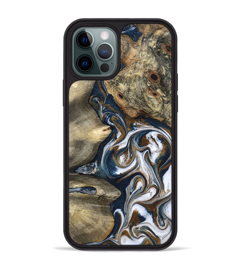 iPhone 12 Pro Max Wood Phone Case - Petra (Teal & Gold, 801462)