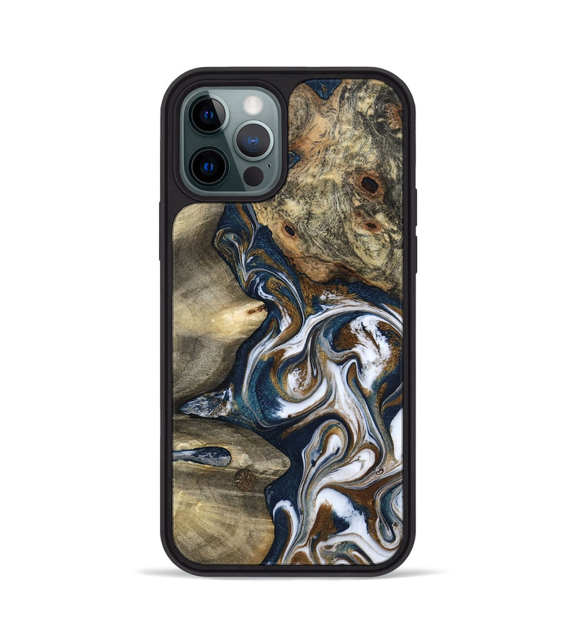 iPhone 12 Pro Wood Phone Case - Petra (Teal & Gold, 801462)