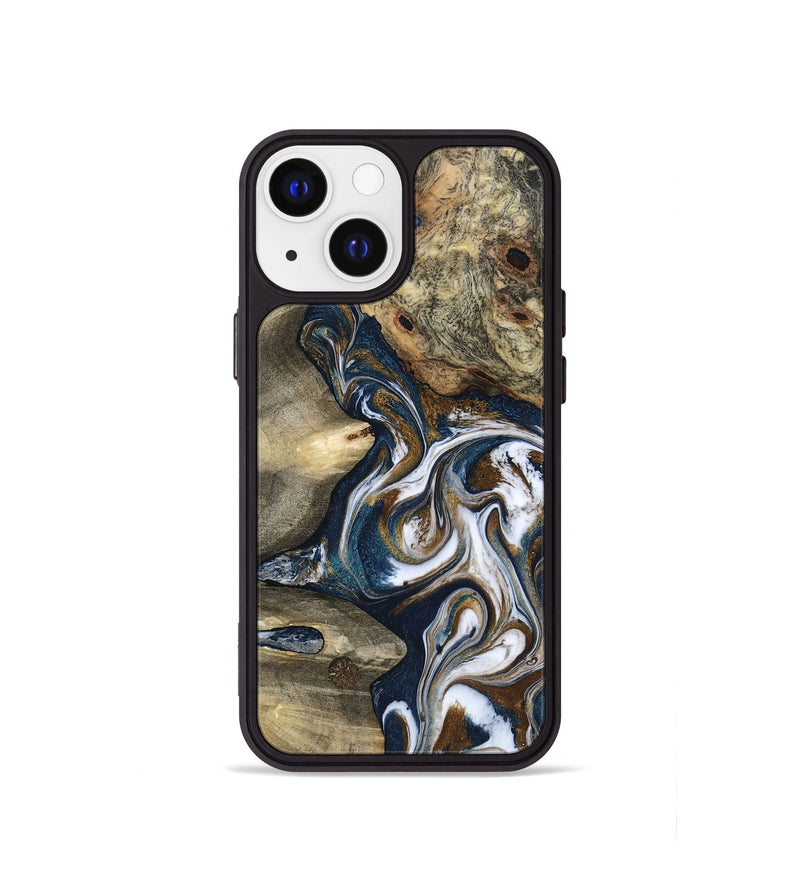 iPhone 13 mini Wood Phone Case - Petra (Teal & Gold, 801462)
