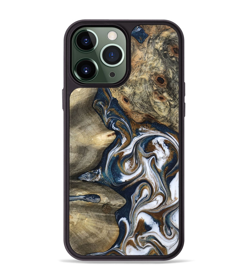 iPhone 13 Pro Max Wood Phone Case - Petra (Teal & Gold, 801462)