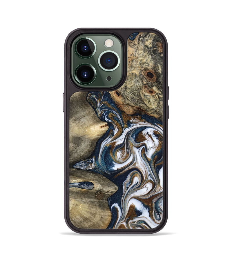 iPhone 13 Pro Wood Phone Case - Petra (Teal & Gold, 801462)