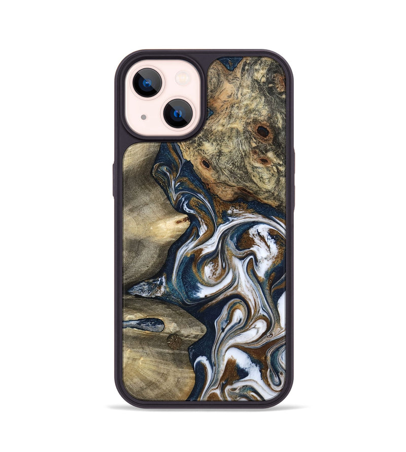 iPhone 14 Wood Phone Case - Petra (Teal & Gold, 801462)