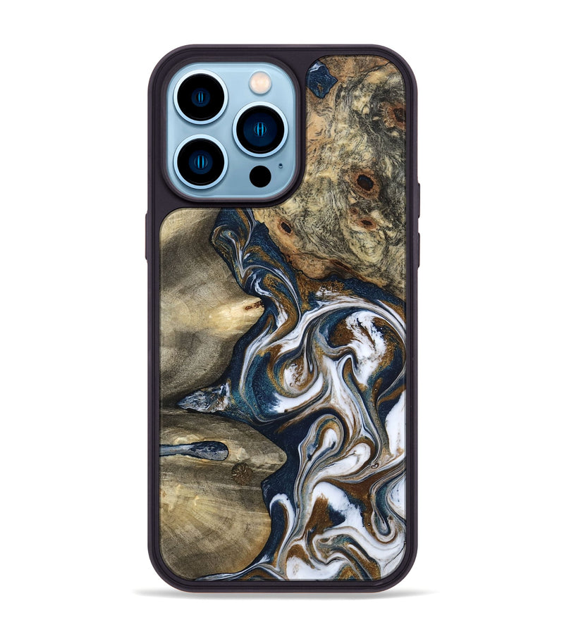 iPhone 14 Pro Max Wood Phone Case - Petra (Teal & Gold, 801462)
