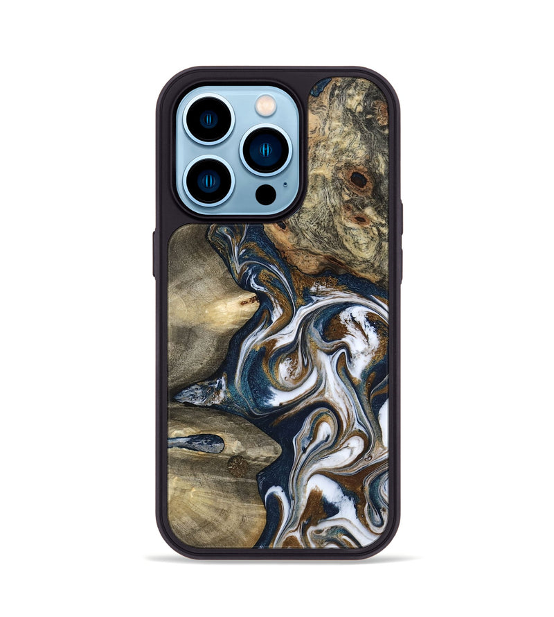 iPhone 14 Pro Wood Phone Case - Petra (Teal & Gold, 801462)