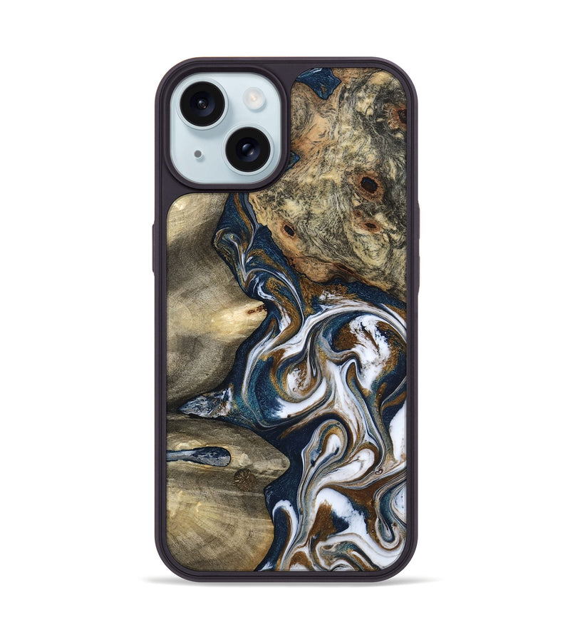 iPhone 15 Wood Phone Case - Petra (Teal & Gold, 801462)