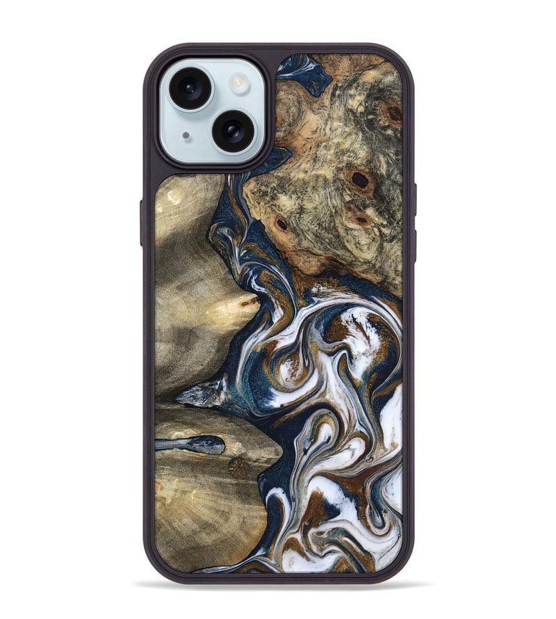 iPhone 15 Plus Wood Phone Case - Petra (Teal & Gold, 801462)