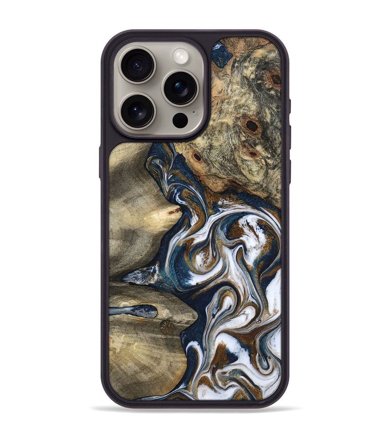 iPhone 15 Pro Max Wood Phone Case - Petra (Teal & Gold, 801462)
