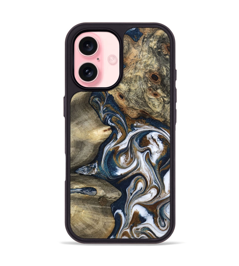 iPhone 16 Wood Phone Case - Petra (Teal & Gold, 801462)