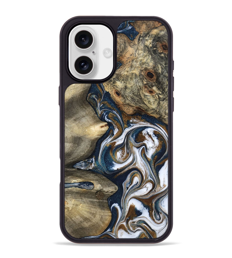 iPhone 16 Plus Wood Phone Case - Petra (Teal & Gold, 801462)