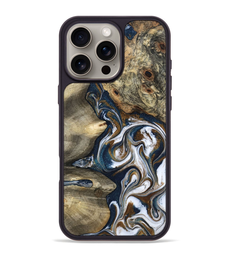 iPhone 16 Pro Max Wood Phone Case - Petra (Teal & Gold, 801462)