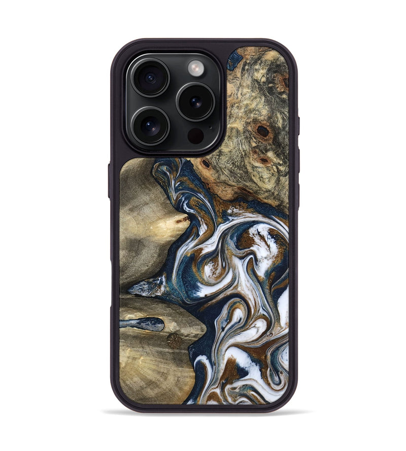 iPhone 16 Pro Wood Phone Case - Petra (Teal & Gold, 801462)