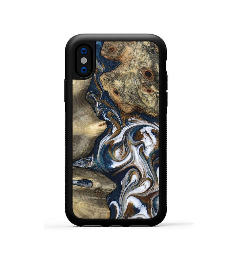 iPhone Xs Wood Phone Case - Petra (Teal & Gold, 801462)