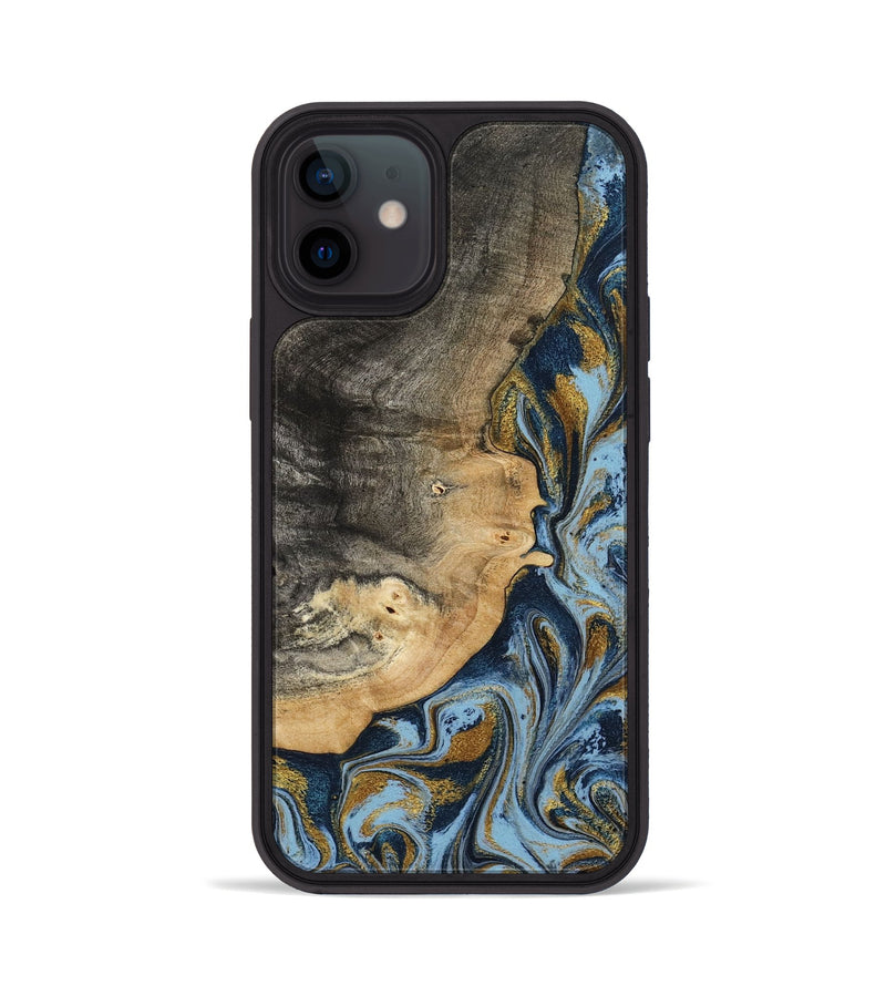 iPhone 12 Wood Phone Case - Earnest (Teal & Gold, 801463)