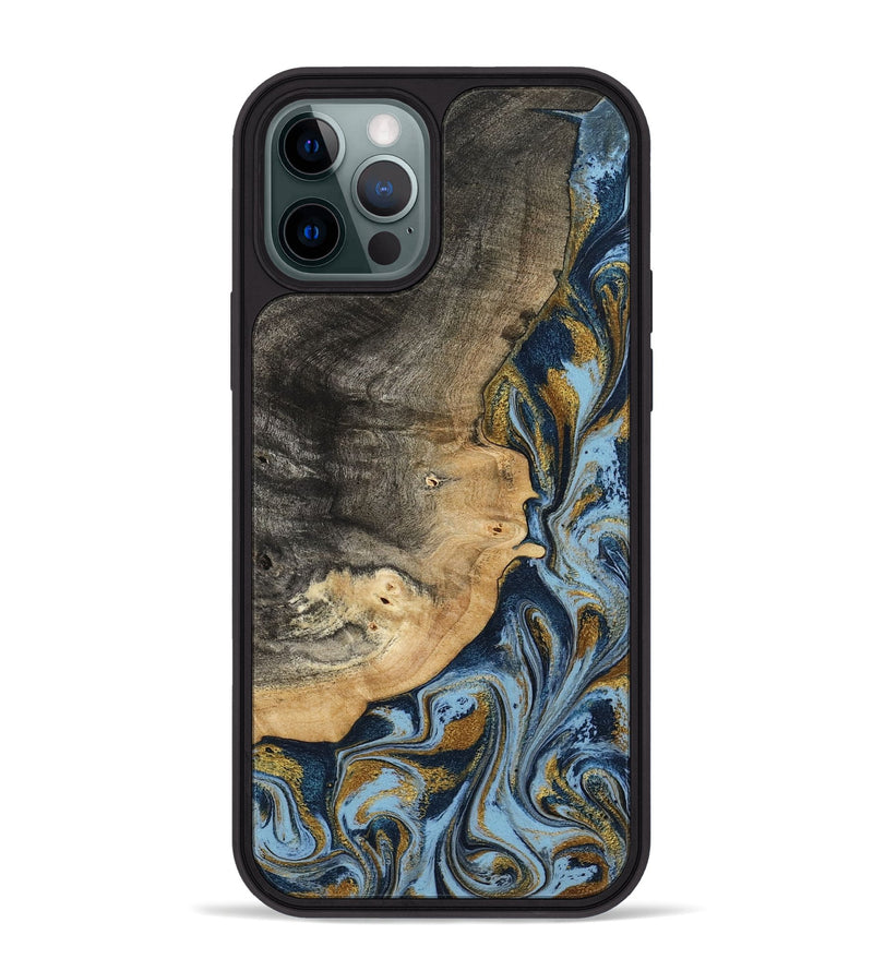 iPhone 12 Pro Max Wood Phone Case - Earnest (Teal & Gold, 801463)