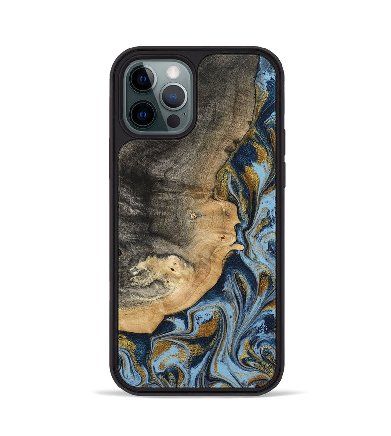 iPhone 12 Pro Wood Phone Case - Earnest (Teal & Gold, 801463)
